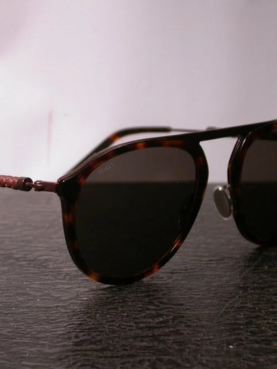 Tods Leather and Tortoise Metal Aviator Sunglasses Made in Italy