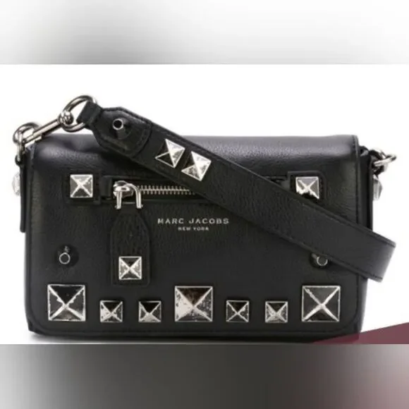 Marc Jacobs Designer Recruit Chipped Black Studded Crossbody Bag Purse