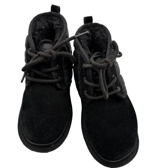 Kids UGG Black Puffer Suede Lace‎ Up Winter Boots Size 2 Toddler