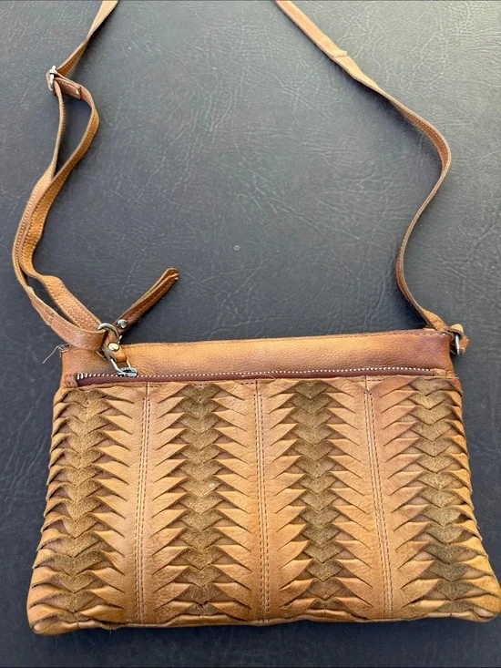 latico Tan Woven Leather Crossbody Bag purse