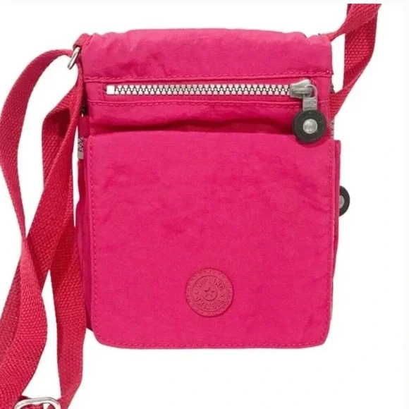 Kipling Pink Crinkle Nylon Crossbody Bag Mini Messenger Travel Shoulder Bag