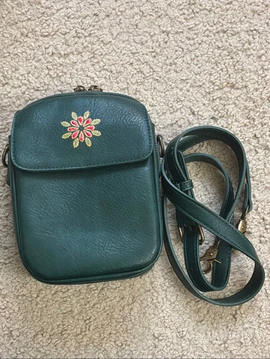 Forest Green Embroidered Crossbody Bag