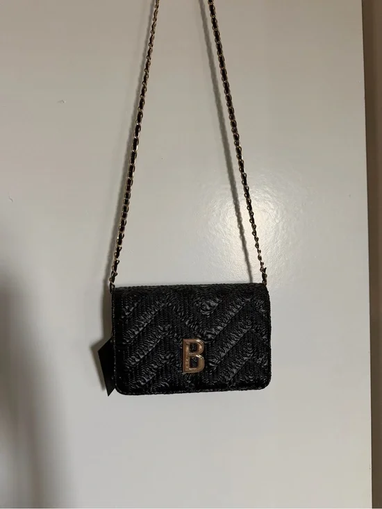 bebe Black Quilted Crossbody with Gold B Emblem