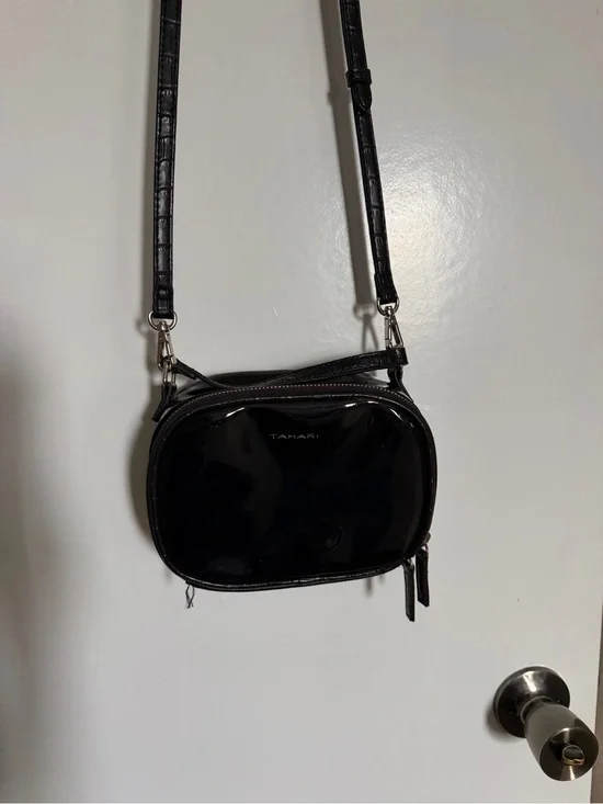 Tahari Black Patent Crossbody Camera Bag