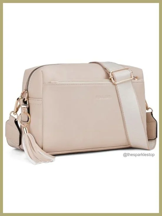 Vegan PU Leather Crossbody Bag with Triple Zip, Phone Pocket & Card Slots