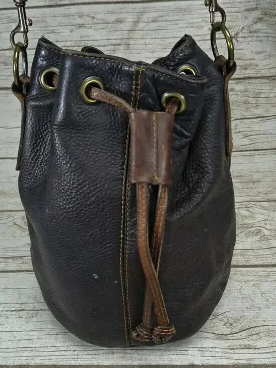 Stone Ridge Vintage Leather Drawstring Bucket Crossbody Bag