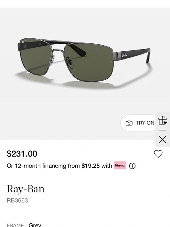 Ray-Ban RB 3663 Grey Frame Sunglasses with Green Lenses