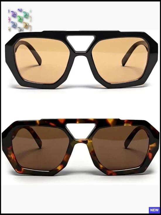2 Pack Retro Oversized Square Sunglasses UV400 Double Bridge Unisex