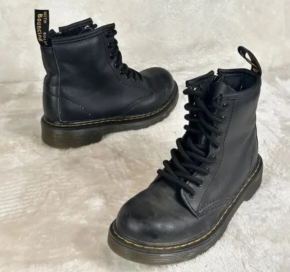 Dr Martens 1460 J Boots Kids Size 13 Leather Lace Up Side Zip Comfort Shoes