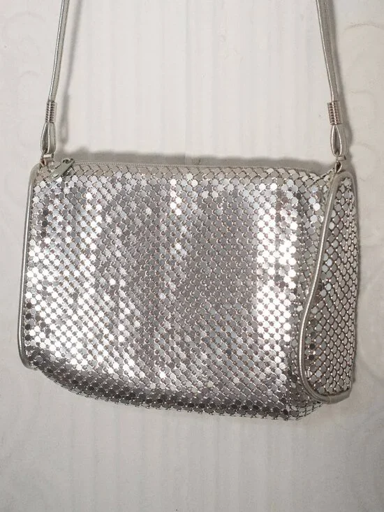 Metallic Silver Sequined Purse