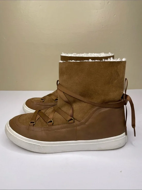 LANDS’ END Brown Faux Fur Lined MARISSA Slide On Boots Big Girls 7
