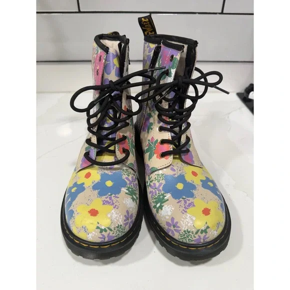 Dr. Martens 1460 Y Floral Combat Boots Kids Size 6M 7L EU 38 Multi‎ Color Zip