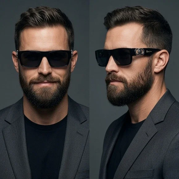 Black Lion Medallion Sunglasses Mens Rectangular Flat Top Streetwear Shades 2026