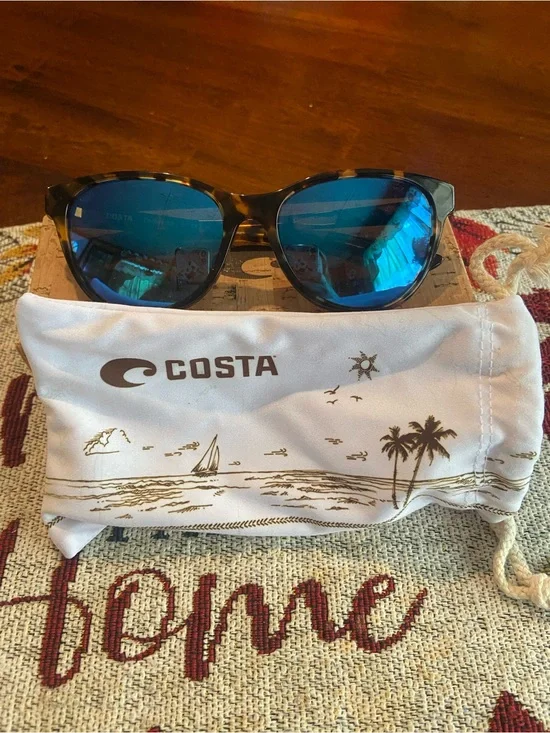 Costa women’s Catherine Tortoise Frame Sunglasses with Blue Mirror Lenses
