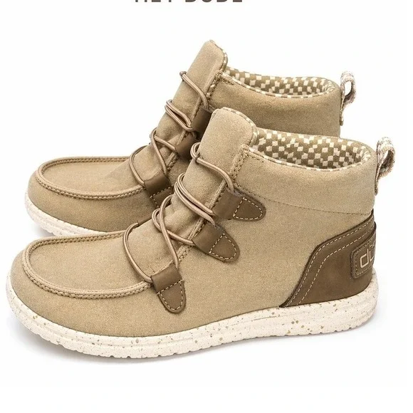 Hey Dude Scott Tan Khaki Mid Top Moc Toe Bungee Lace Boots Kids Size‎ 5