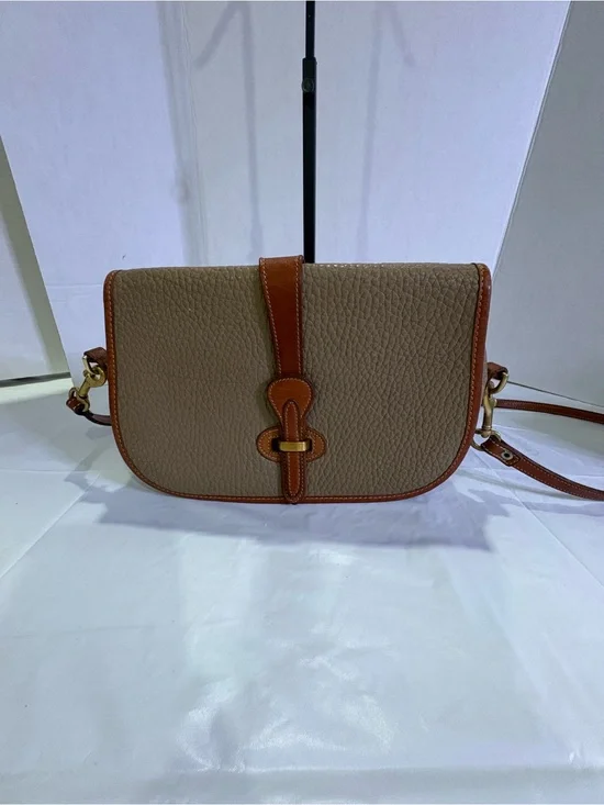 Vintage Dooney & Bourke Taupe Pebbled Leather Crossbody with Brown Trim