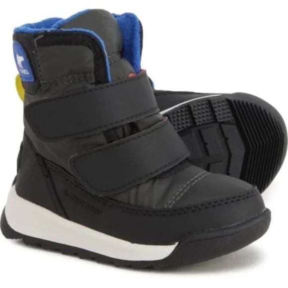 NIB SOREL TODDLER BOYS GIRLS WATERPROOF WINTER VELCRO BLACK BOOTS 4‎ TODDLER