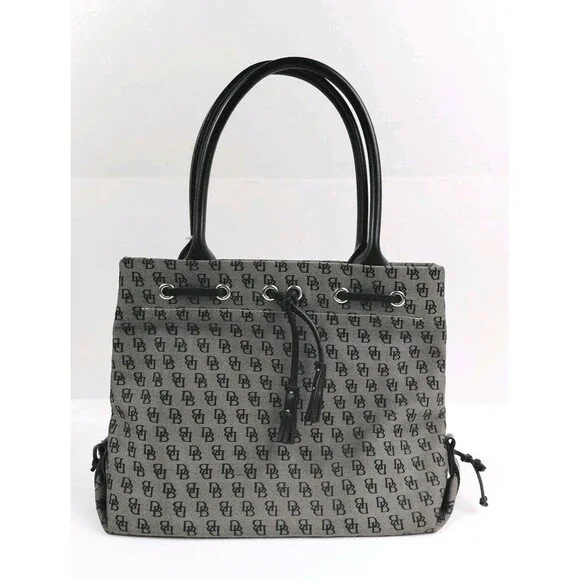 Vintage Y2K Dooney & Bourke Gray Black Monogram Handbag Canvas Leather