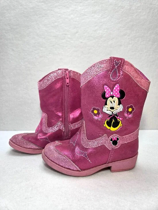 Disney Minnie Mouse Cowgirl Western Boots Pink Glitter Toddler Girls Size 8