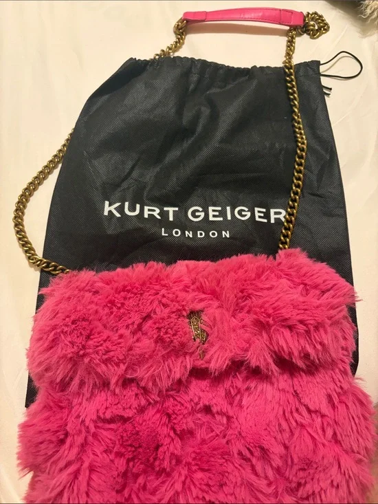 Kurt Geiger Hot Pink Faux-Fur Crossbody with Gold Chain