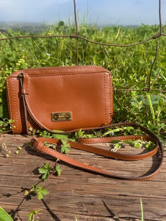 Lauren Ralph Lauren brown Leather organizer Wallet Small Crossbody Bag
