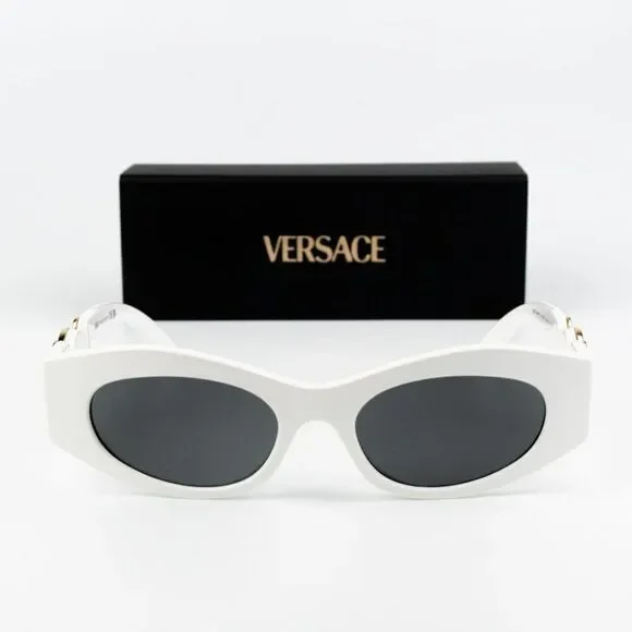 SALE! NEW Versace VE4480U 314/87 White Dark Grey Oval Unisex Sunglasses