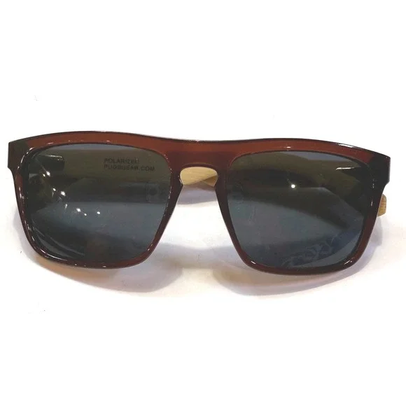 Pugs Shoots Polarized Sunglasses Dark Brown Square Frame Bamboo Wood Temples