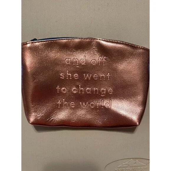 rose gold IPSY metallic makeup bag  “and off she went to change the world