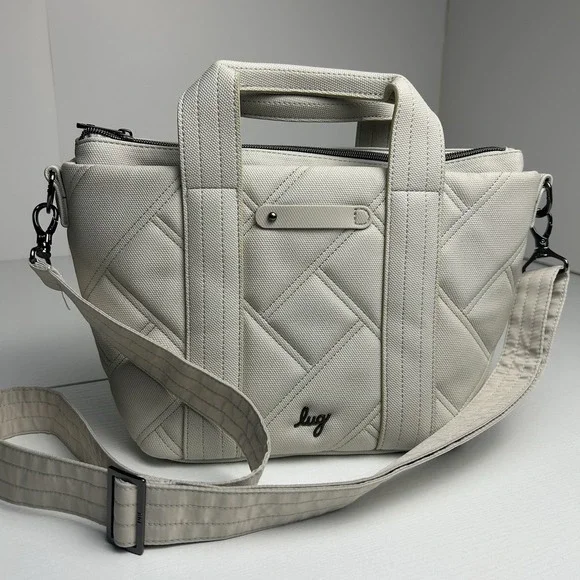 LUG Dory Matte Luxe Quilted Crossbody Bag Purse Ivory Pebble Multi Color Stitch