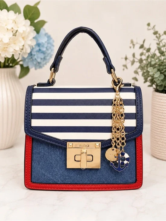 Aldo Nautical Striped Satchel Top-Handle Crossbody w/Charm NWT