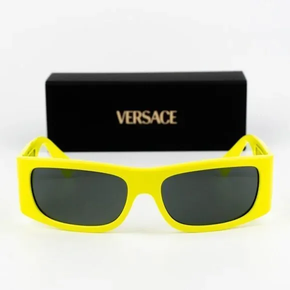 NEW Versace VE4482 544987 Yellow Fluo Dark Grey Rectangular Unisex Sunglasses