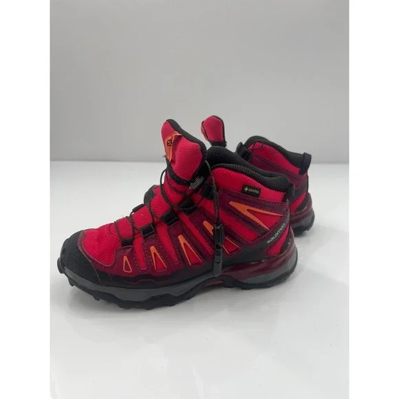 Salomon XA Pro 3D Mid GTX Kids Hiking Boots Red Black Waterproof Size 1 398651