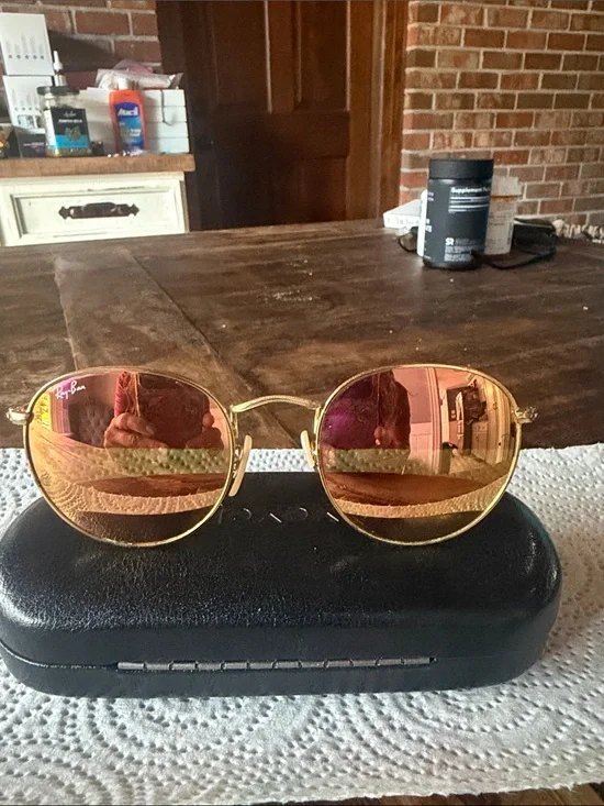 Ray-Ban Gold Frame Sunglasses with Rose Gold Lenses