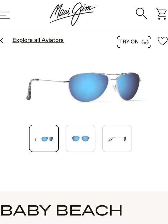 Maui Jim Baby Beach Aviator Sunglasses - Silver Frame with Blue Lenses