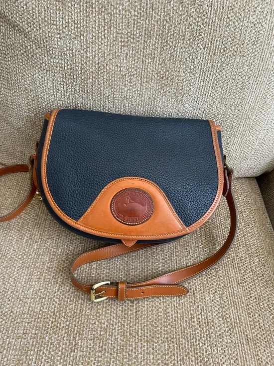 Dooney & Bourke Navy with Brown Trim Pebbled Leather Saddle Crossbody