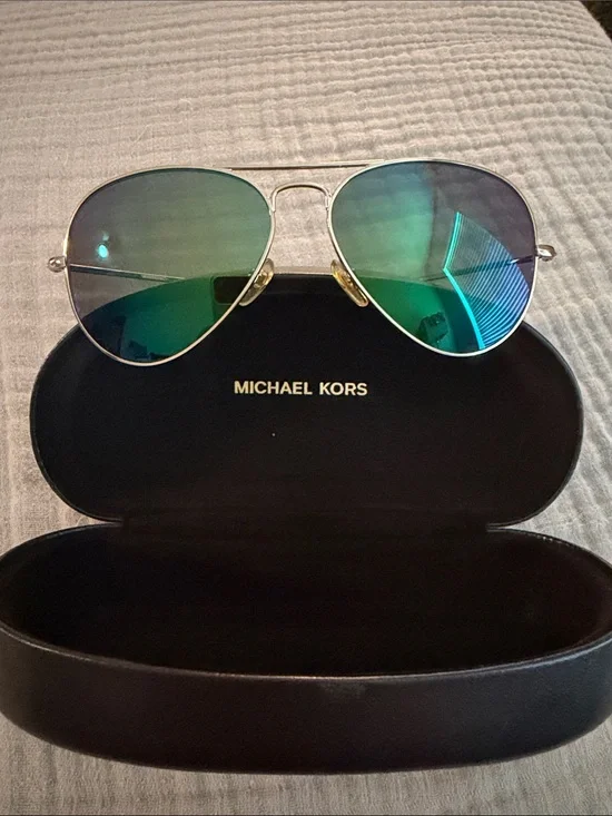 Michael Kors Men’s Aviator Sunglasses with Green-Blue Mirrored Lenses