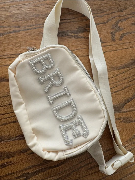 White BRIDE Pearl Rhinestone Crossbody Belt Bag Fanny Pack Bridal Bachelorette