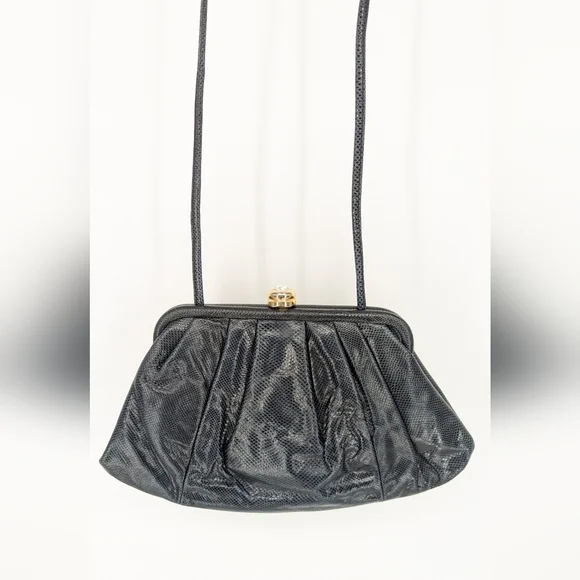 Vintage Susan Gail Genuine Snake Bellido Crossbody Purse Black classic cocktail