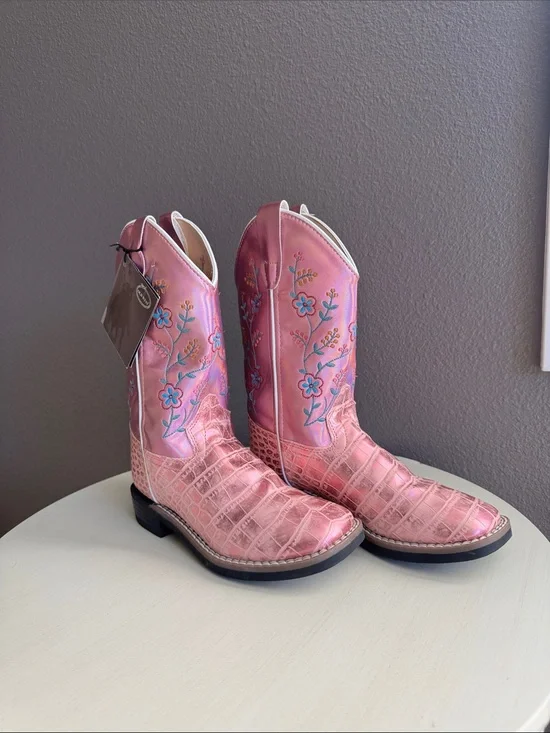 Girls Old West Pink Floral Embroidered Kids' Cowgirl Boots