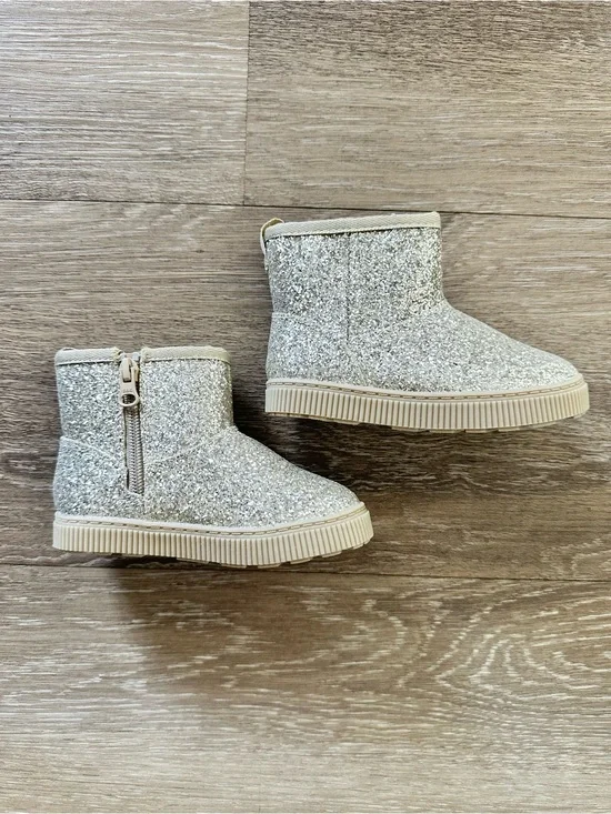 Kids Glitter Zip-Front Ankle Boots in Gold