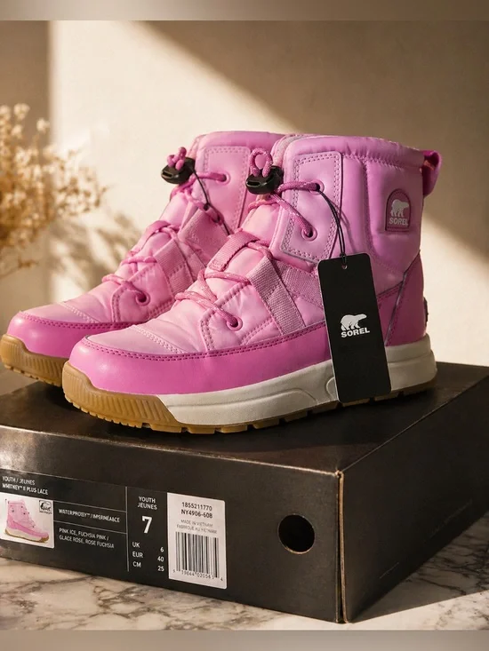 Sorel Whitney III Plus Snow Boots Kids Size 7 Hot Pink Waterproof Winter Boots