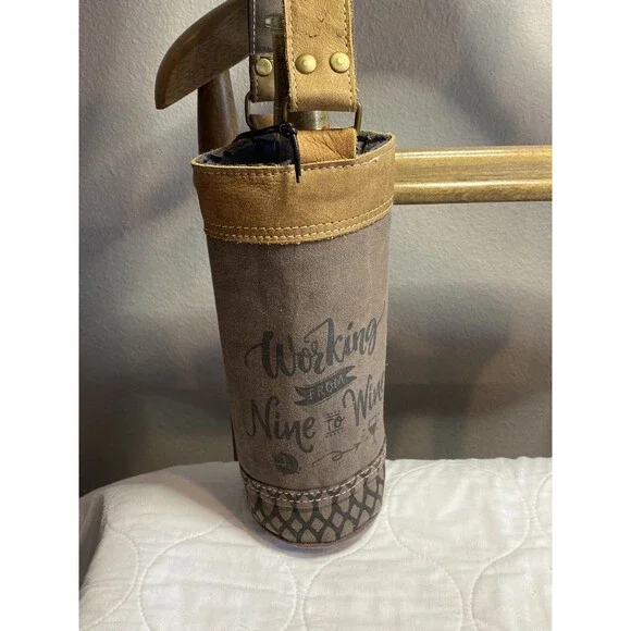 Myra Bag Leather Trim Wine/Bottle  Bag with Shoulder Strap Working Nine To Wine”