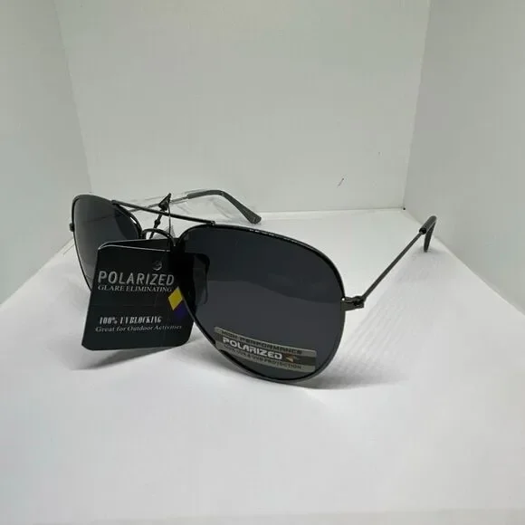 Polarized Aviator Sunglasses Black Metal Frame UV400 Classic Unisex
