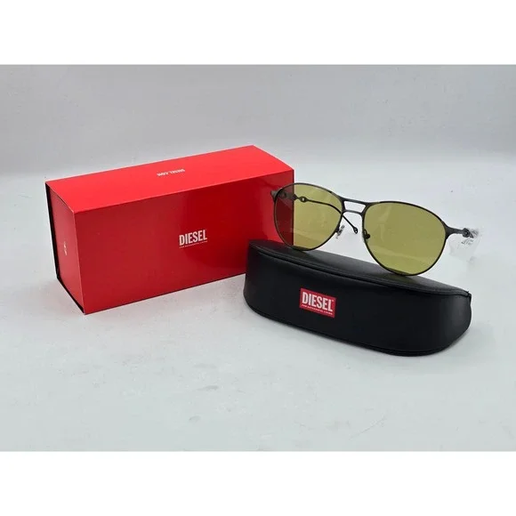 Diesel ODL1009 Sunglasses Men OS Brushed Grey Blue Matte Green Lens - NWT