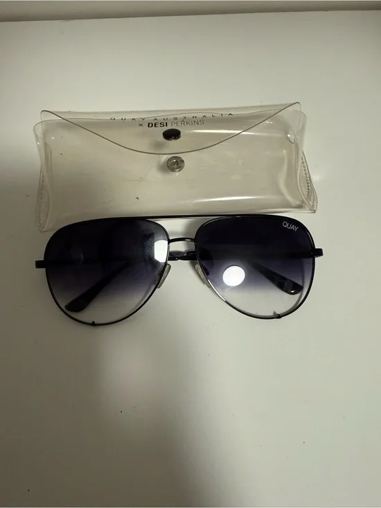 Quay x Desi High Key Black Aviator Sunglasses