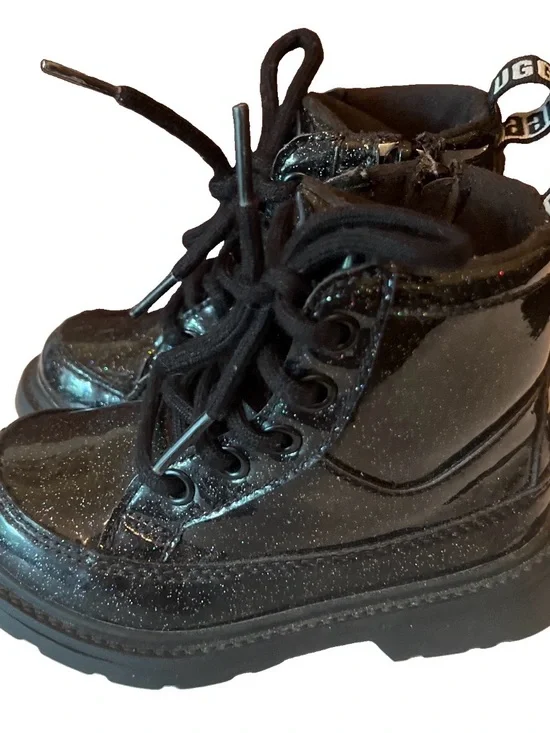 UGG Kids Black Robley Glitter Combat Lace Zipper Boots Sz 8