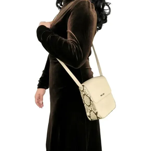 Y2K Vintage Nine West Beige Snake Pattern Python Square Crossbody Bag Purse