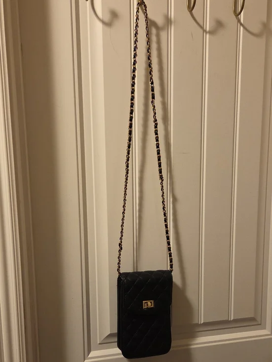 Black Quilted Chain Crossbody Phone Bag