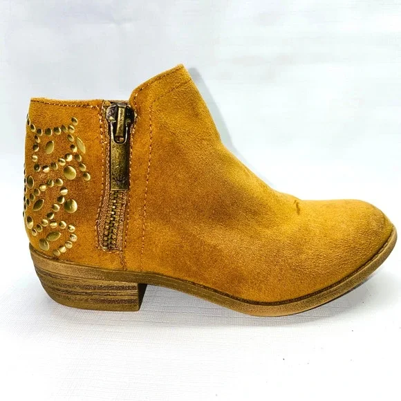 Kids Girls Mustard‎ Yellow Suede Studded Ankle Boots Side Zip Size 11