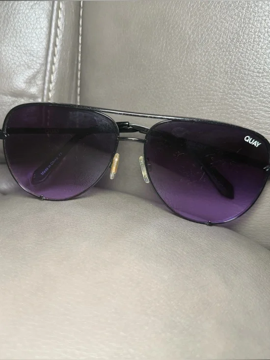 Quay Black Frame Sunglasses with Purple Gradient Lenses